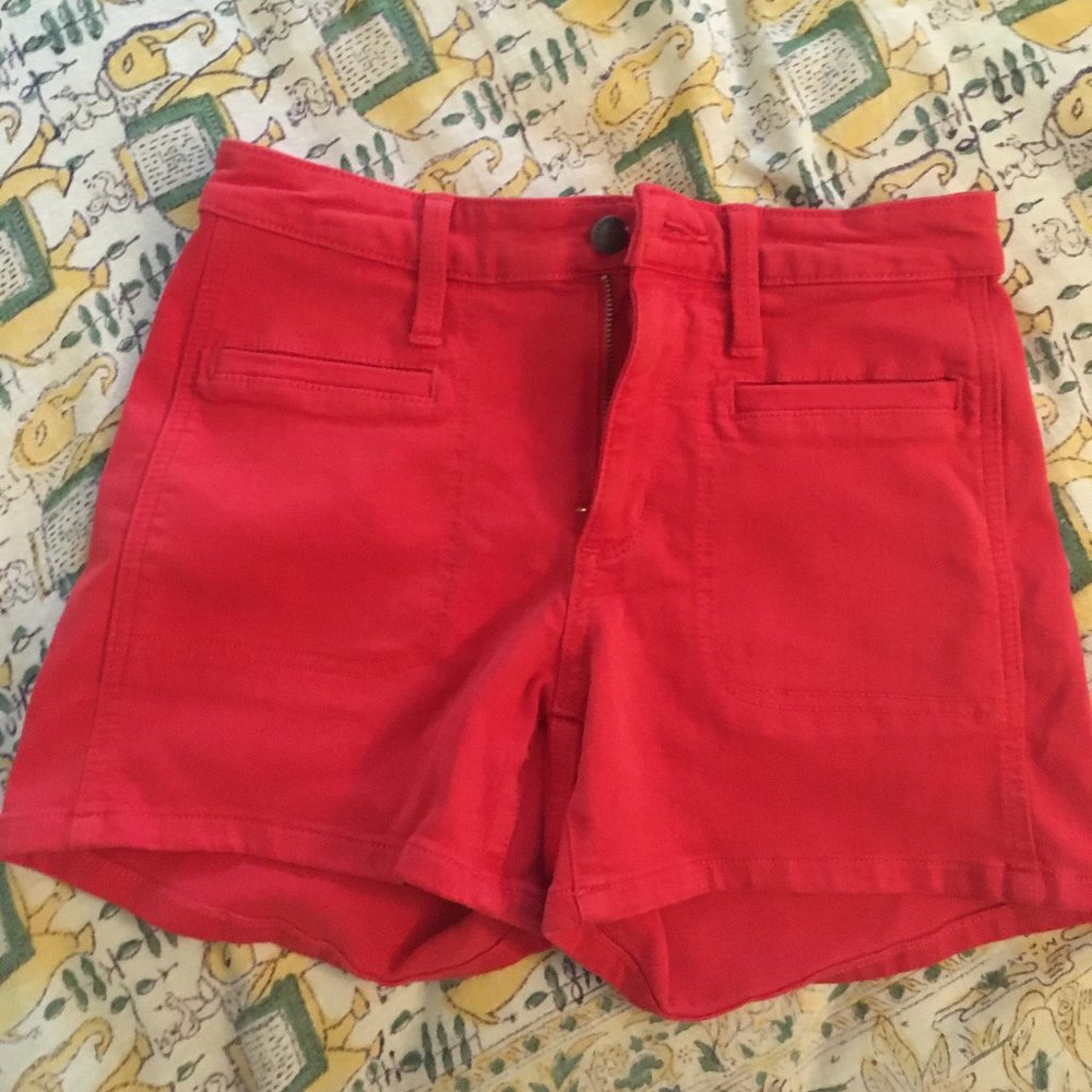 Red, Highwaisted, Jean Shorts
